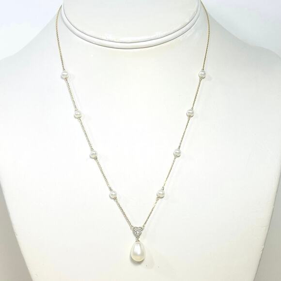 Ross Simons 14k Gold Cultured Pearl Diamond Heart Necklace 17" - Picture 2 of 14